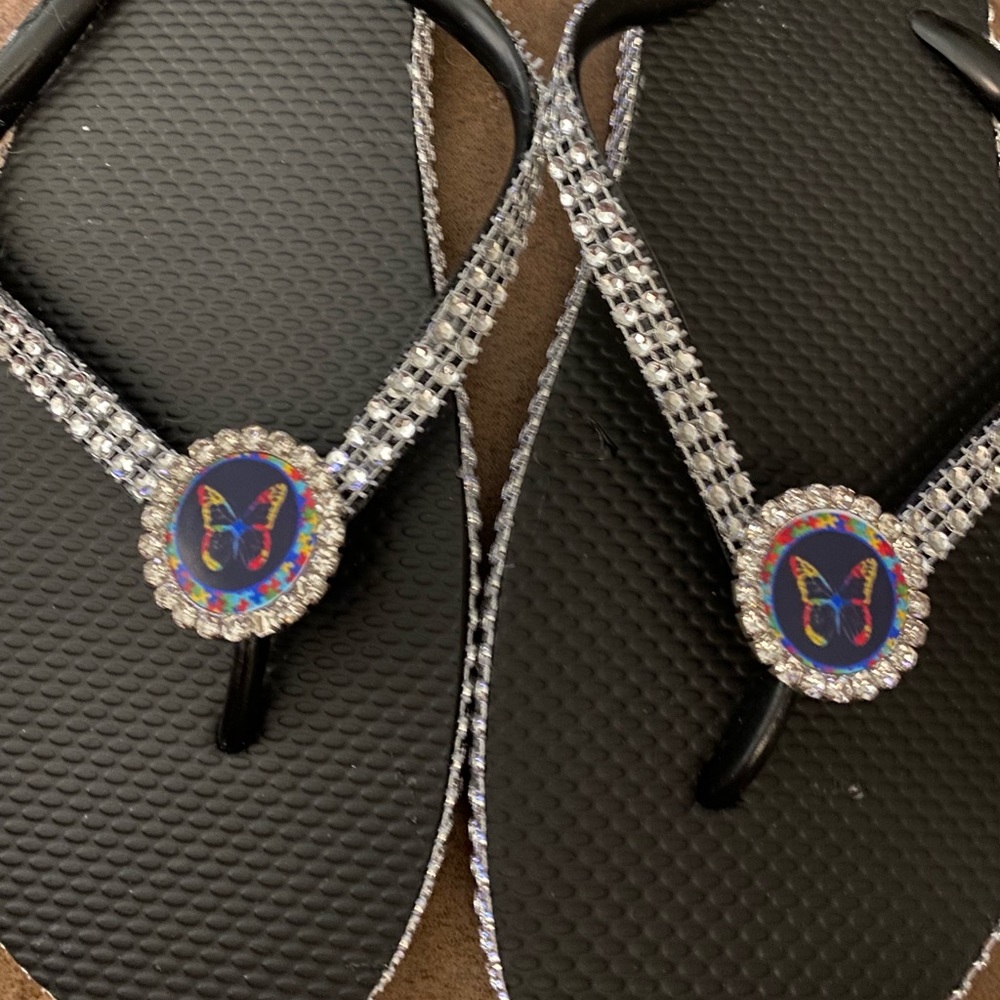 Autism awareness butterfly flip flops